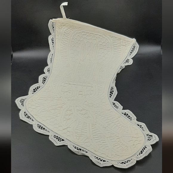 Vintage Battenburg Lace Victorian Christmas Hanging Stocking White - Picture 1 of 5